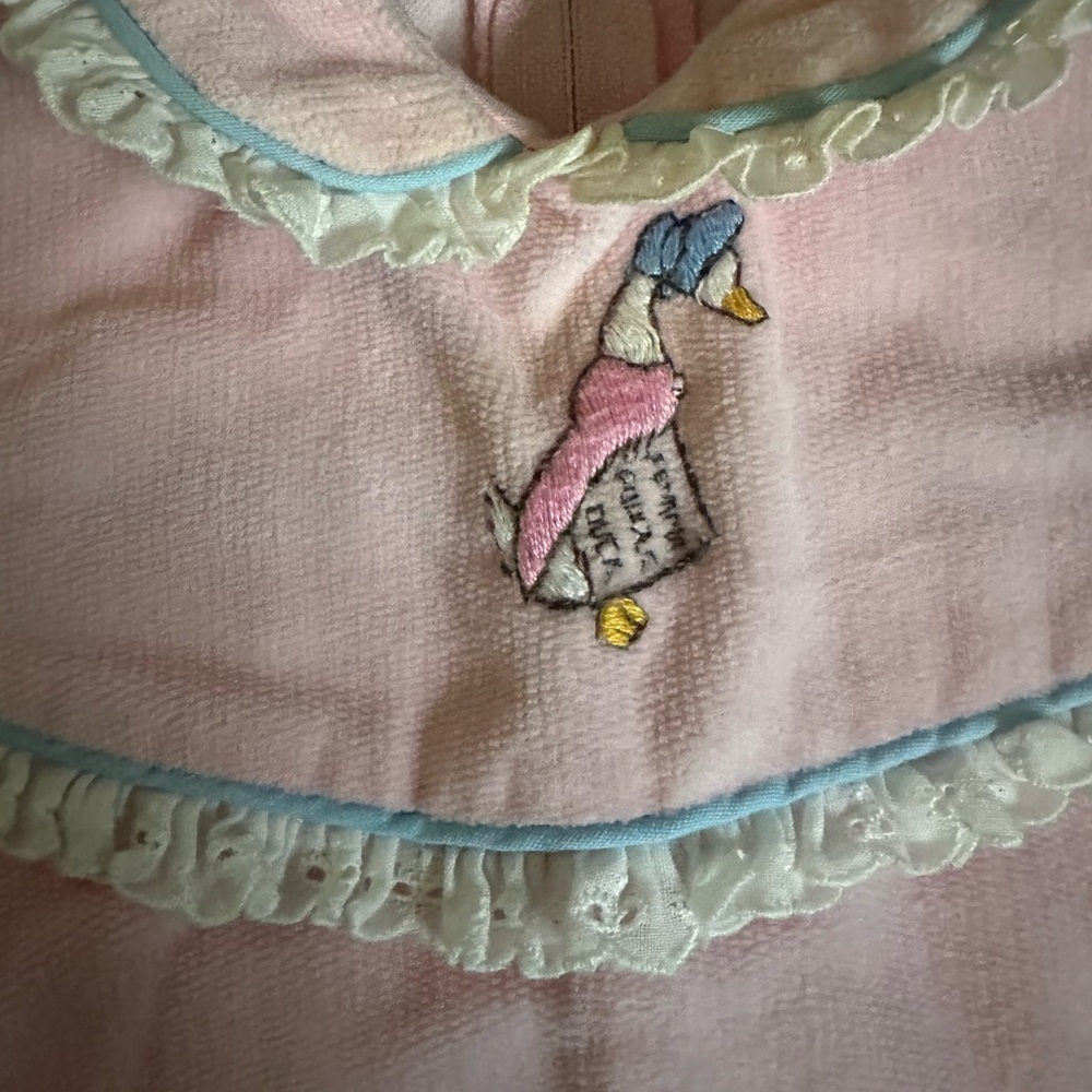 Vintage Beatrix Potter Embroidered Baby Romper with Ruffles